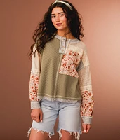 Pieced Floral Boxy Henley