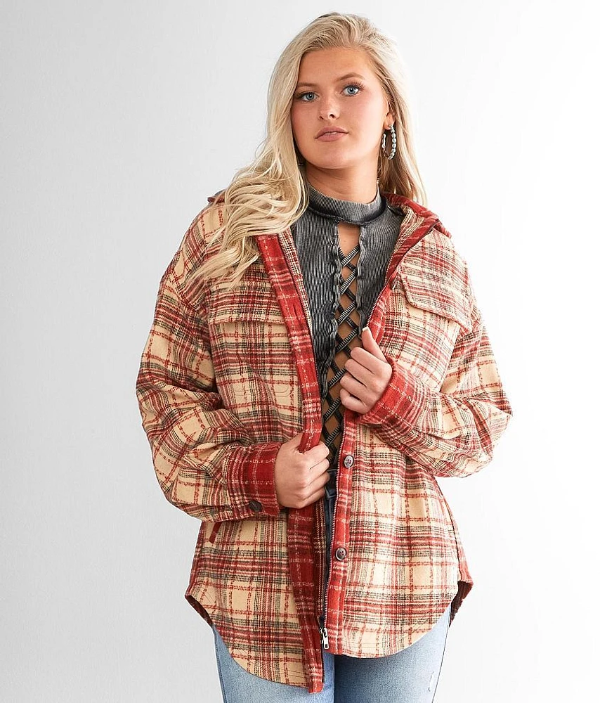 Mixed Flannel Hooded Shacket