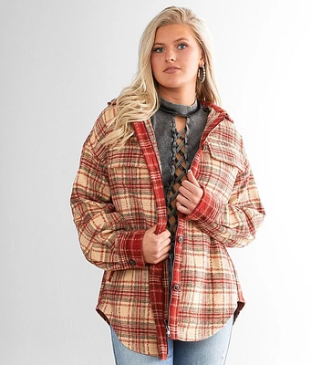 Mixed Flannel Hooded Shacket