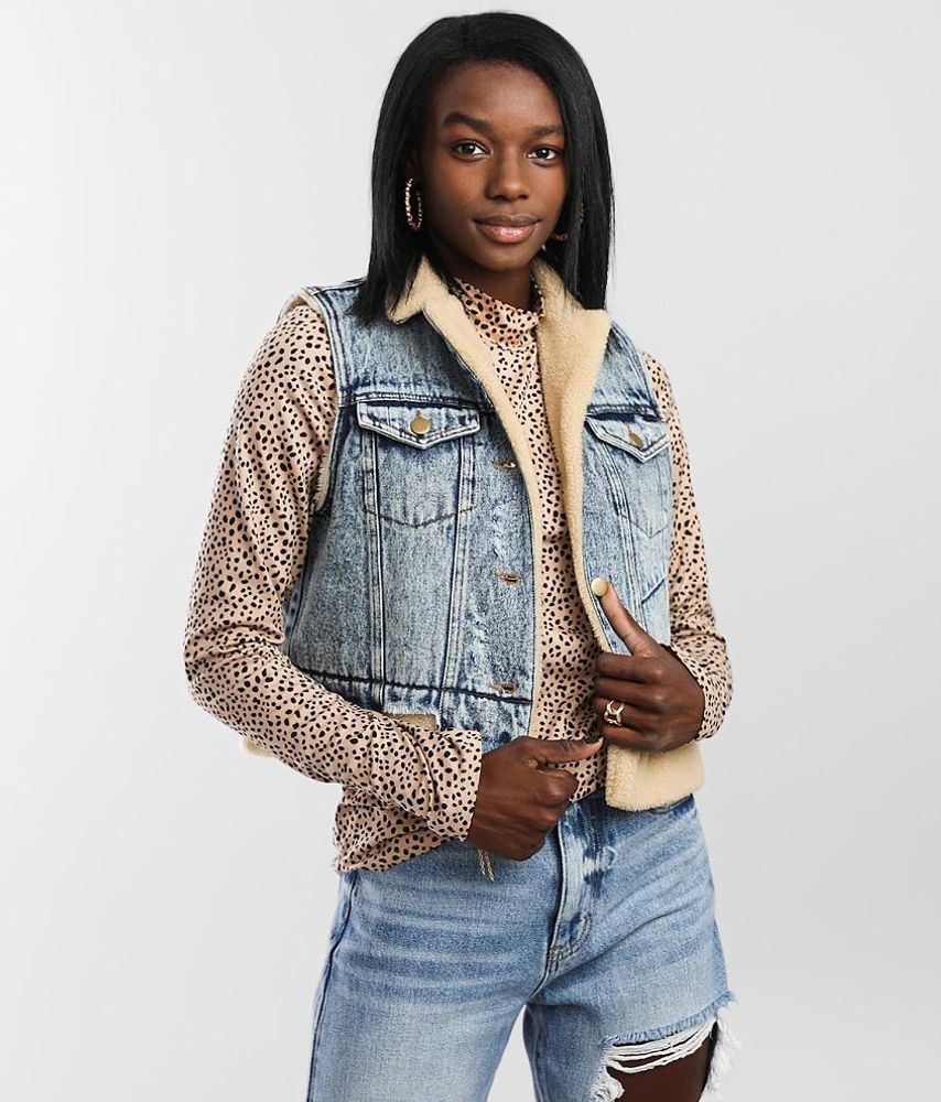 Ci Sono Denim Jean Size Medium Distressed Jacket With Ivory Sweater Sleeves  | eBay