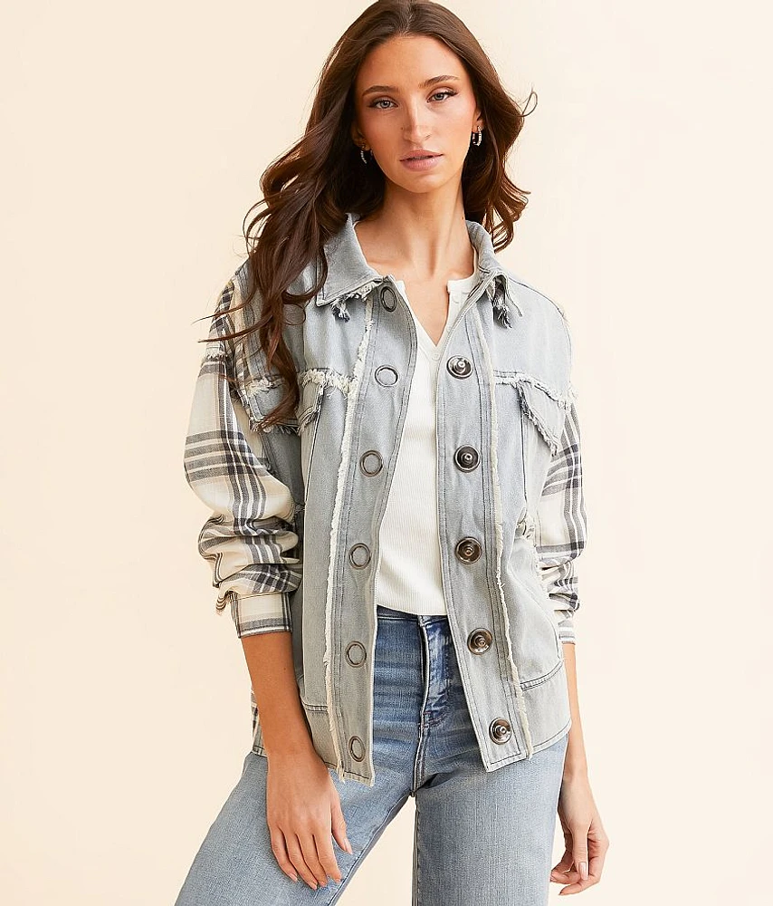 Oli & Hali Plaid Pieced Denim Jacket