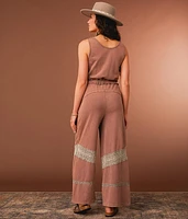 Washed Crochet Inset Wide Leg Jumpsuit