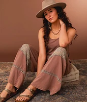Washed Crochet Inset Wide Leg Jumpsuit