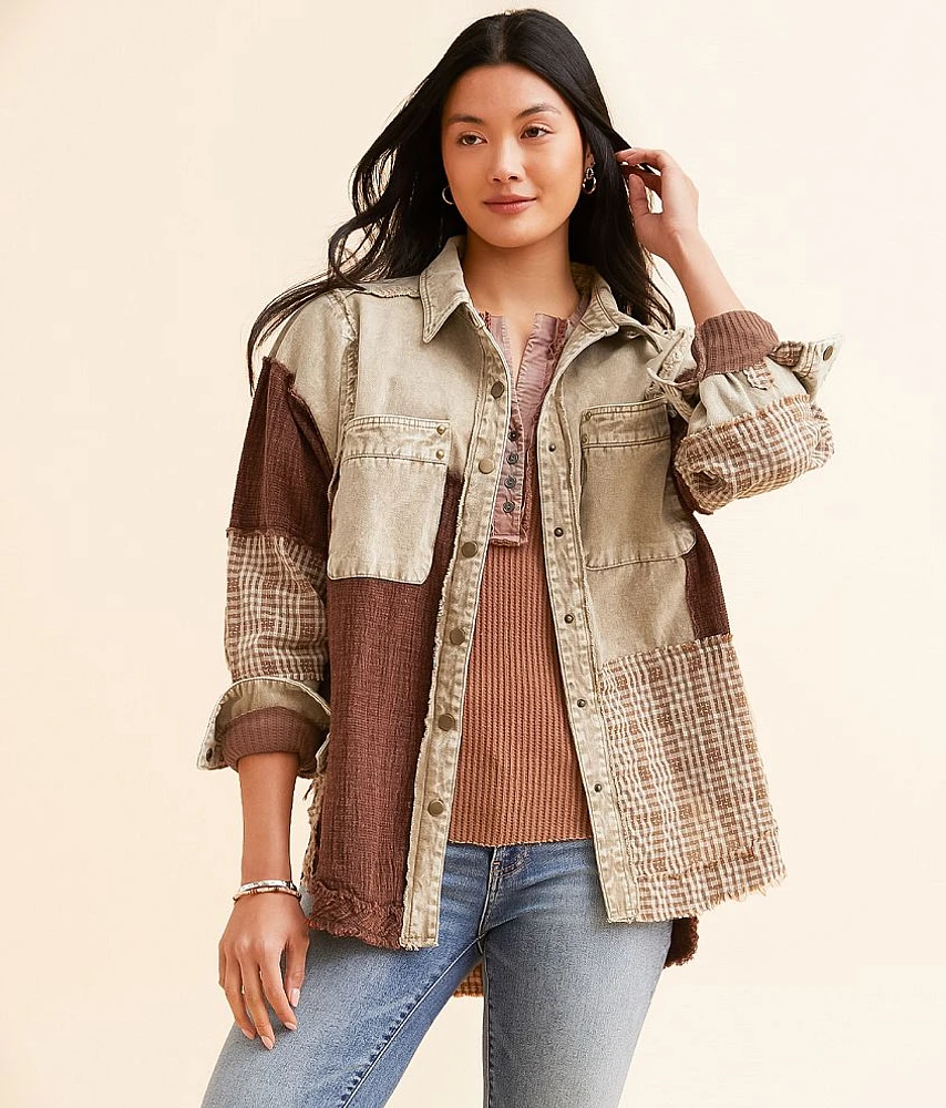 BKE Pieced Plaid Washed Boyfriend Shirt