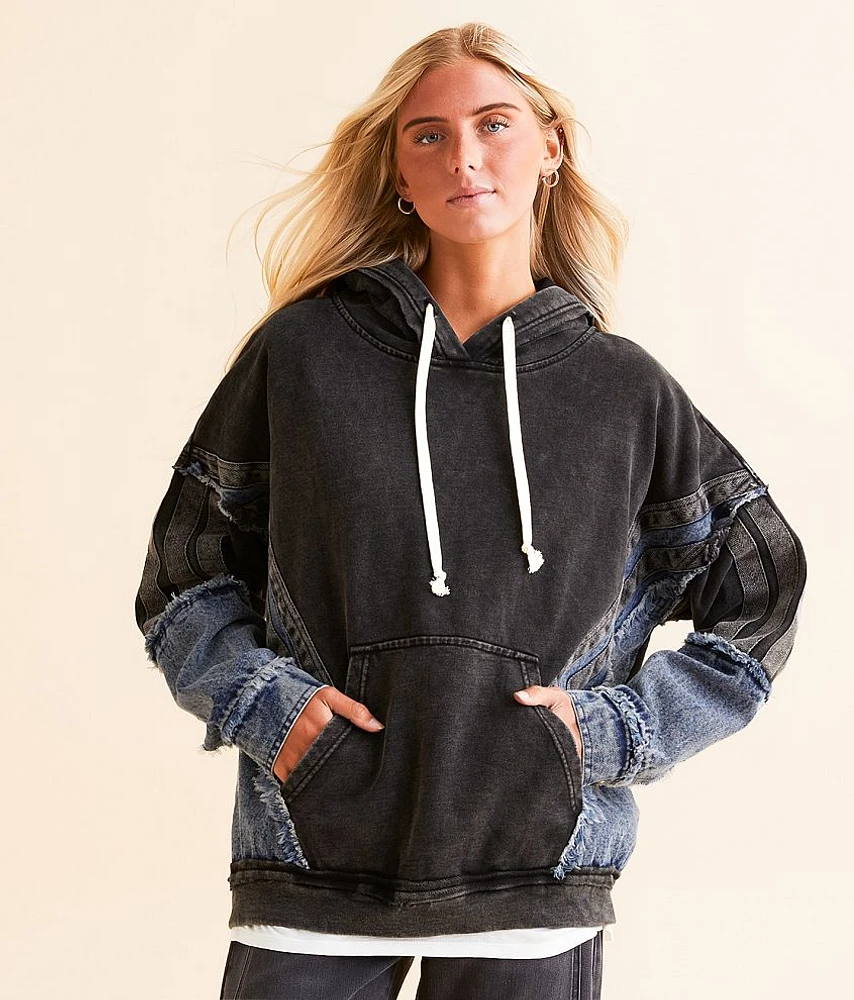 Gilded Intent Pieced Denim Hooded Sweatshirt