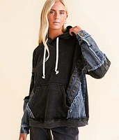 Pieced Denim Hooded Sweatshirt