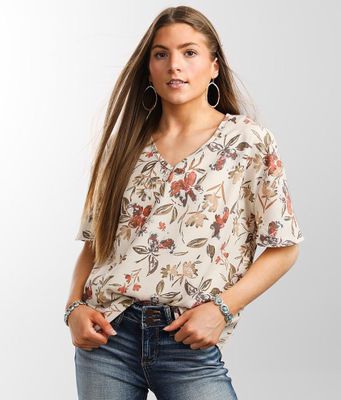 Buckle Black Woven Floral Top