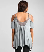 Cold Shoulder Mesh Tunic Top