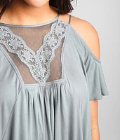 Cold Shoulder Mesh Tunic Top