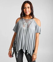 Cold Shoulder Mesh Tunic Top