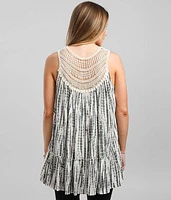 Tie Dye Woven Crinkle Tunic Tank Top