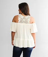 Raw Edge Cold Shoulder Top