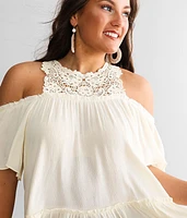 Raw Edge Cold Shoulder Top