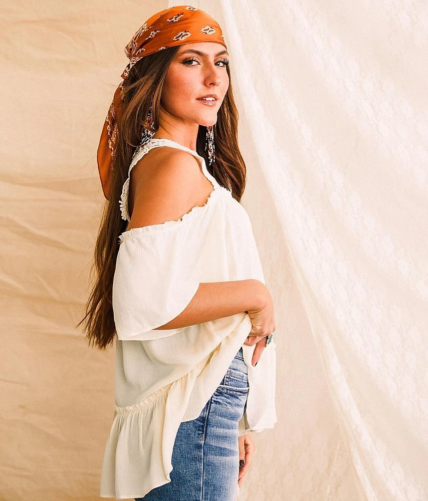 Raw Edge Cold Shoulder Top