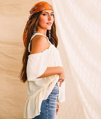 Raw Edge Cold Shoulder Top