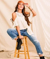 Raw Edge Cold Shoulder Top