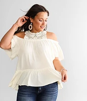 Raw Edge Cold Shoulder Top