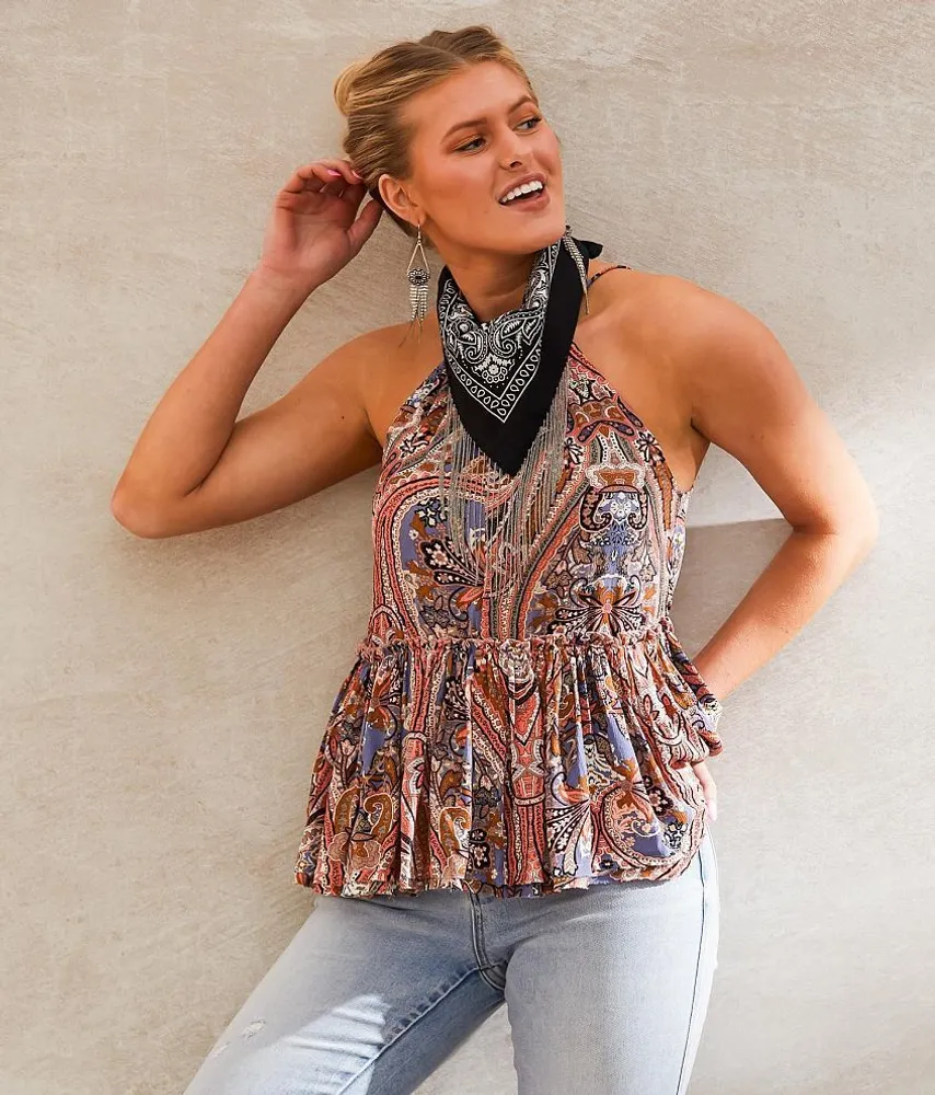 Paisley Print Peplum Tank Top