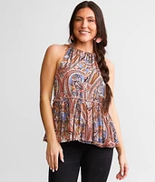 Paisley Print Peplum Tank Top