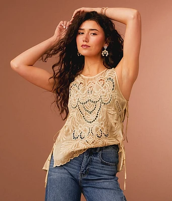 Embroidered Side Tie Tank Top