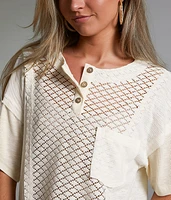 Raw Edge Crochet Henley