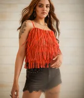 Sterling & Stitch Tiered Rhinestone Fringe Tank Top