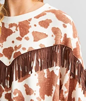 Cow Print Fringe Top