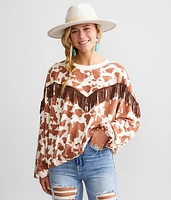 Cow Print Fringe Top