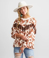 Cow Print Fringe Top