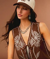 Embroidered Front Tie Vest