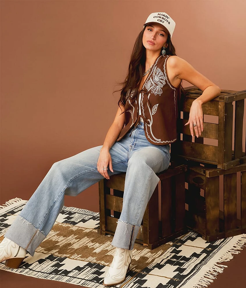 Embroidered Front Tie Vest