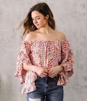 Willow & Root Floral Bell Sleeve Top