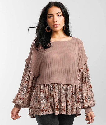 Pieced Floral Print Top