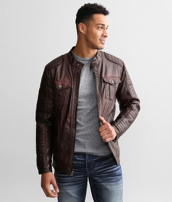 Buckle Black Distressed Faux Leather Jacket