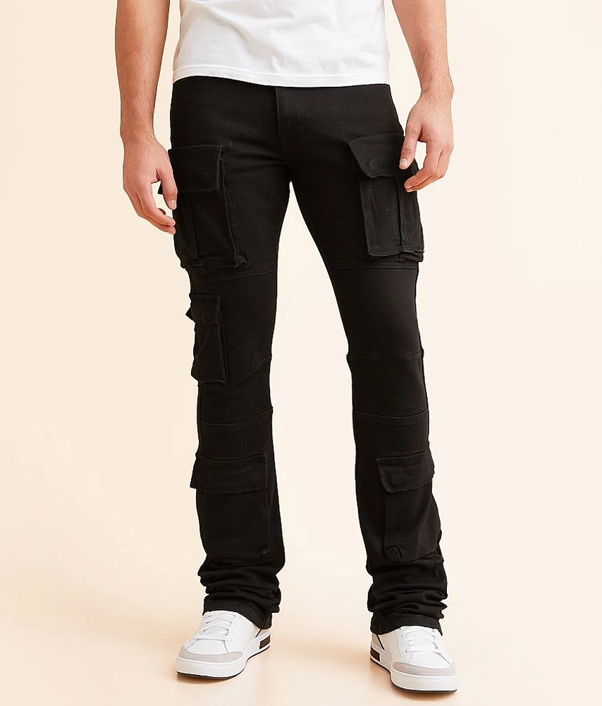 Smoke Rise Stacked Cargo Flare Stretch Jean