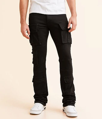 Smoke Rise Stacked Cargo Flare Stretch Jean