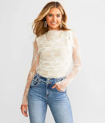 Willow & Root Floral Lace Ruched Top