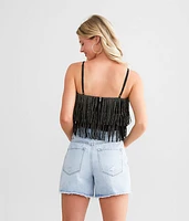 Rhinestone Fringe Cropped Tank Top