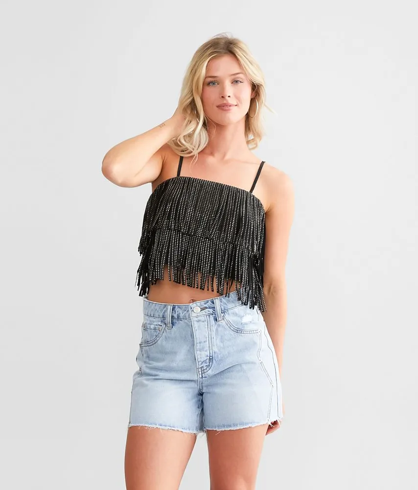 Rhinestone Fringe Cropped Tank Top