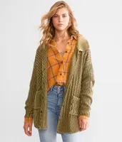 BKE Washed Cable Knit Cardigan Sweater