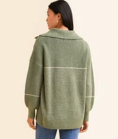Pieced Chenille Henley Sweater