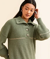 Pieced Chenille Henley Sweater