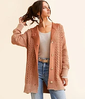 BKE Cable Knit Hooded Cardigan Sweater