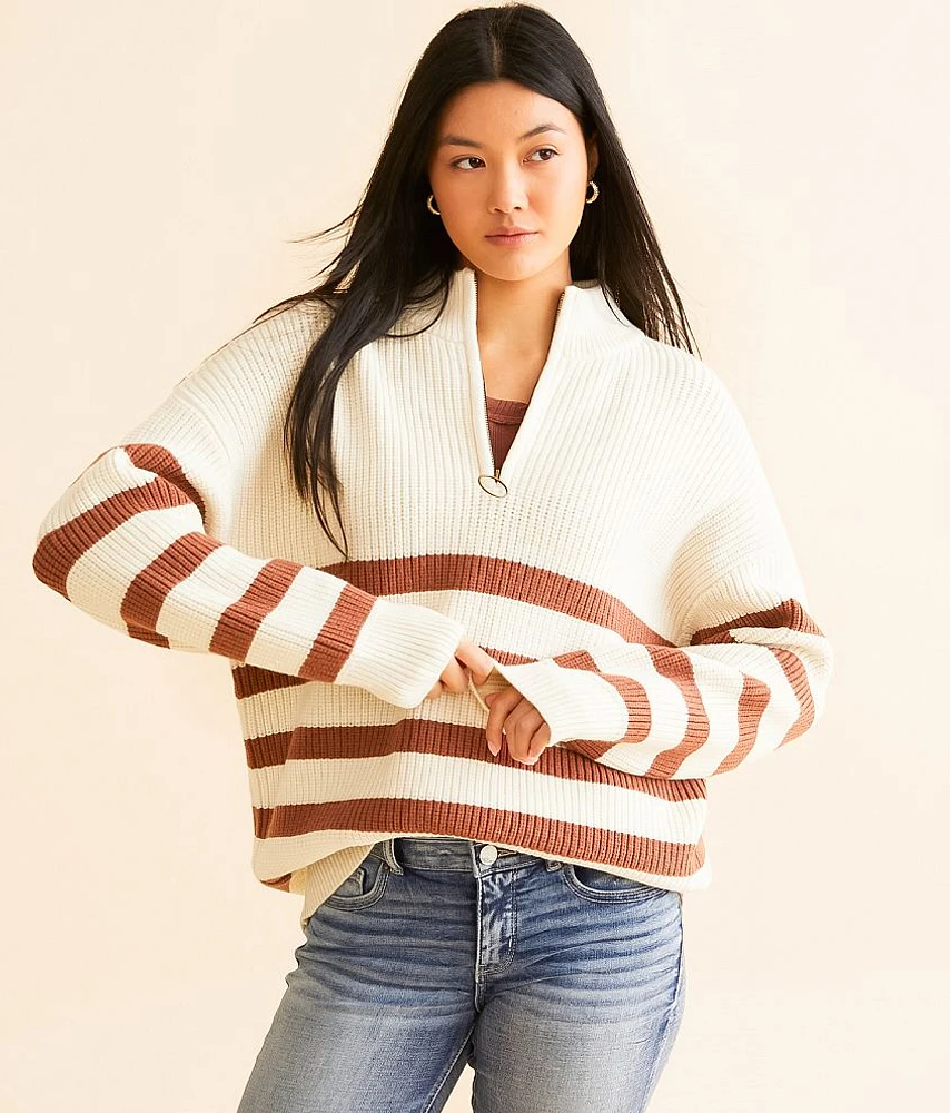 BKE Striped Quarter Zip Sweater