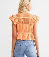 Textured Ruffle Cropped Tank Top