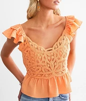 Textured Ruffle Cropped Tank Top