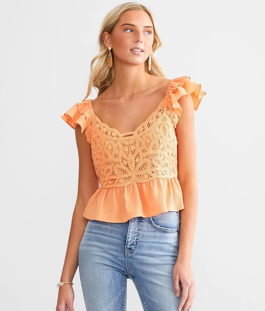 MNK Textured Ruffle Cropped Tank Top