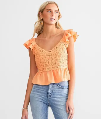 MNK Textured Ruffle Cropped Tank Top