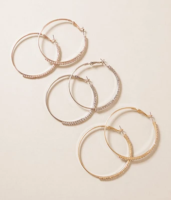 3 Pack Glitz Hoop Earring Set