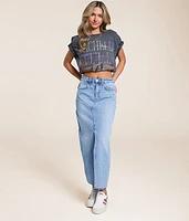 Claudia High Rise Midi Denim Skirt